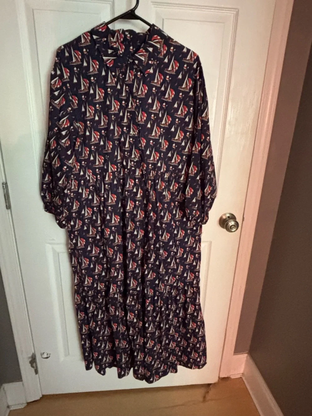 Anthropologie Maeve Bettina tiered shirt dress sailboats size L - Picture 2 of 4